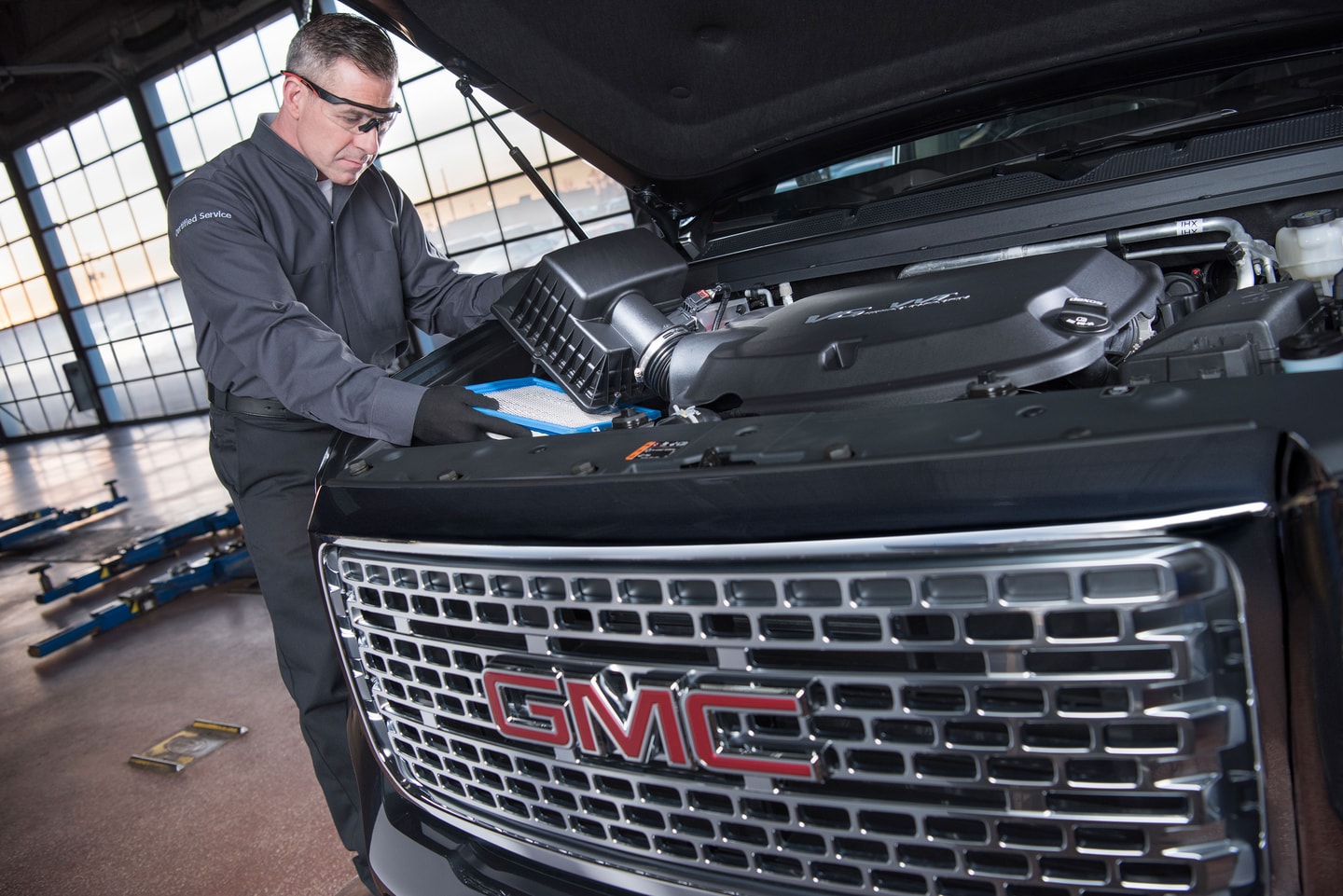 Service tech checking inventory for parts
