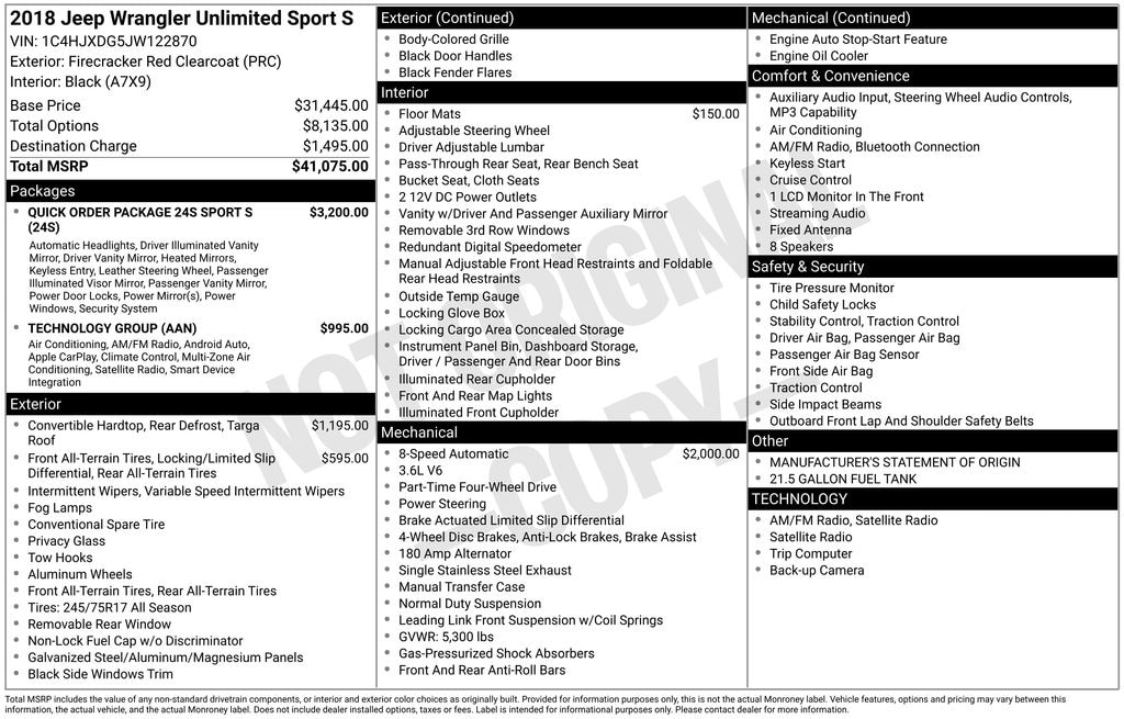 Used 2018 Jeep Wrangler Unlimited Sport 4x4 SUV