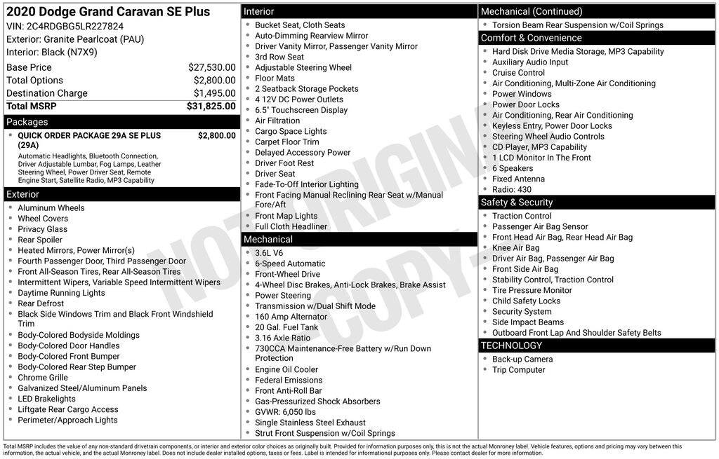 Used 2020 Dodge Grand Caravan SE Van Passenger Van