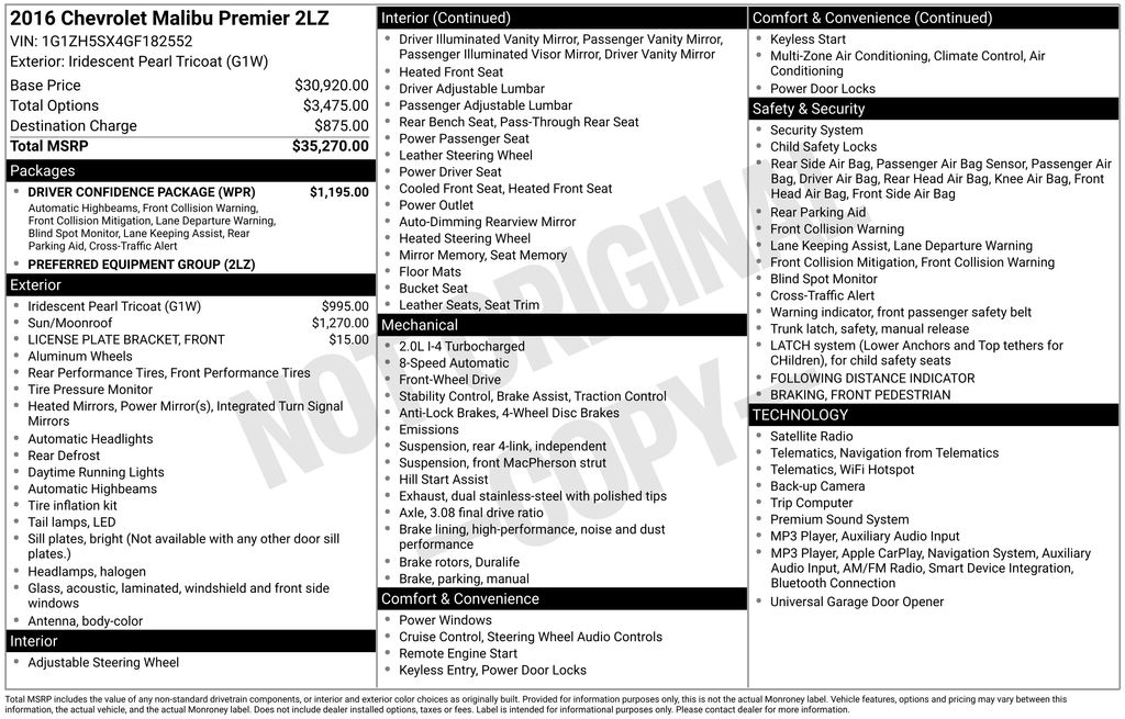 Used 2016 Chevrolet Malibu 2LZ Premier with VIN 1G1ZH5SX4GF182552 for sale in Newton, IA