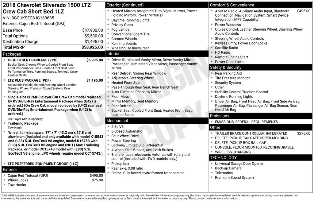 Used 2018 Chevrolet Silverado 1500 LTZ Truck Crew Cab