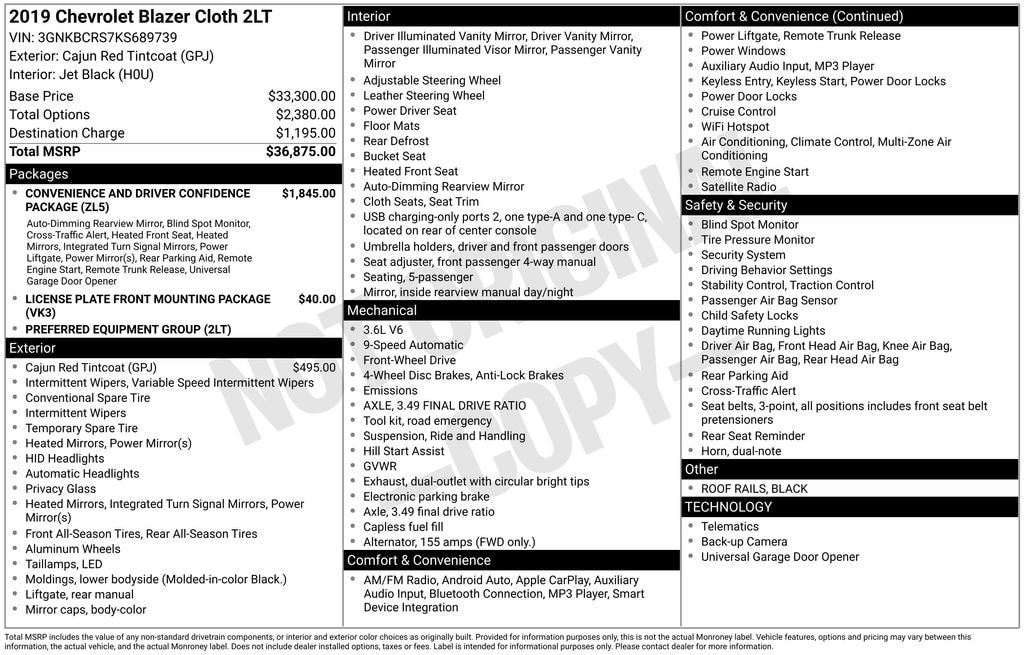 Used 2019 Chevrolet Blazer Base w/2LT SUV