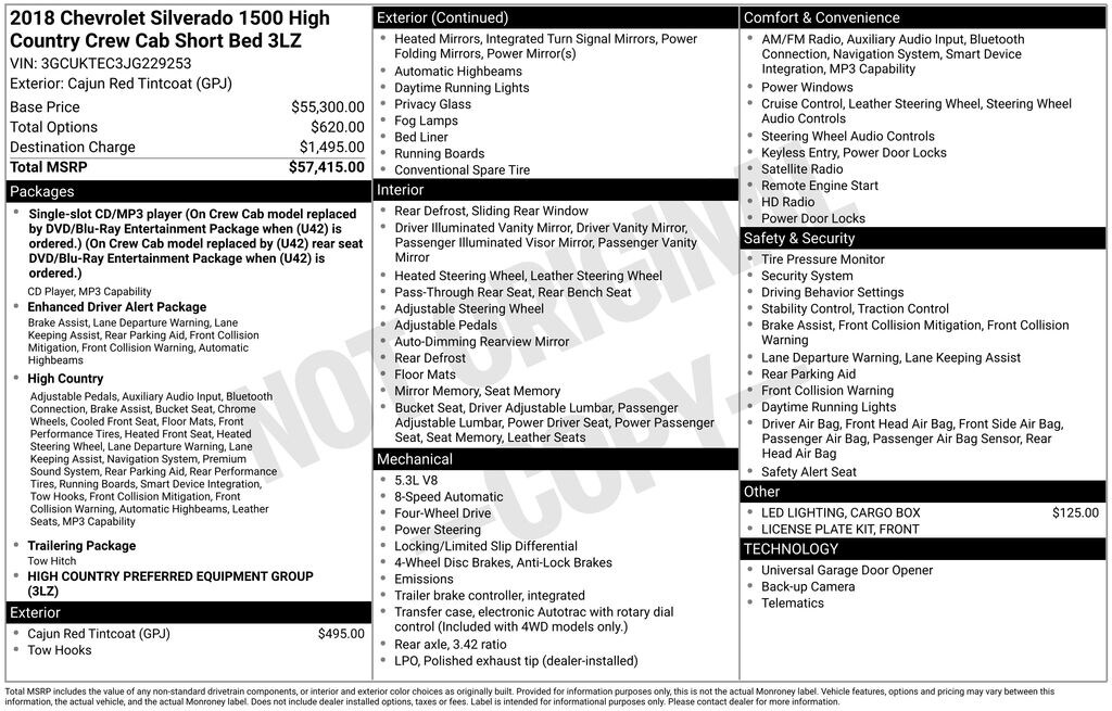 Used 2018 Chevrolet Silverado 1500 High Country Truck Crew Cab