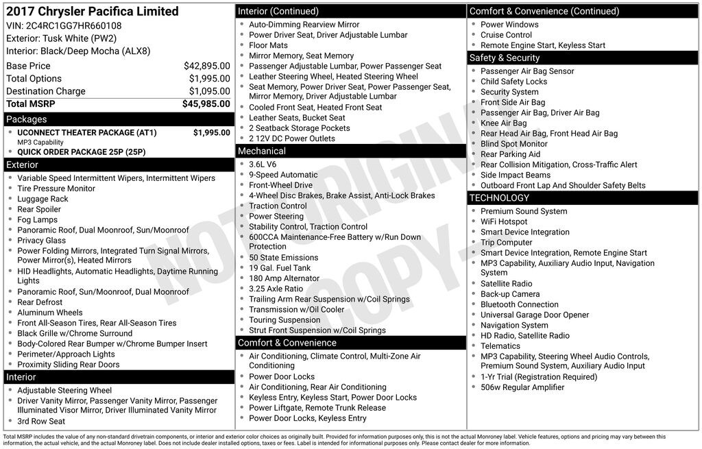 Used 2017 Chrysler Pacifica Limited Van