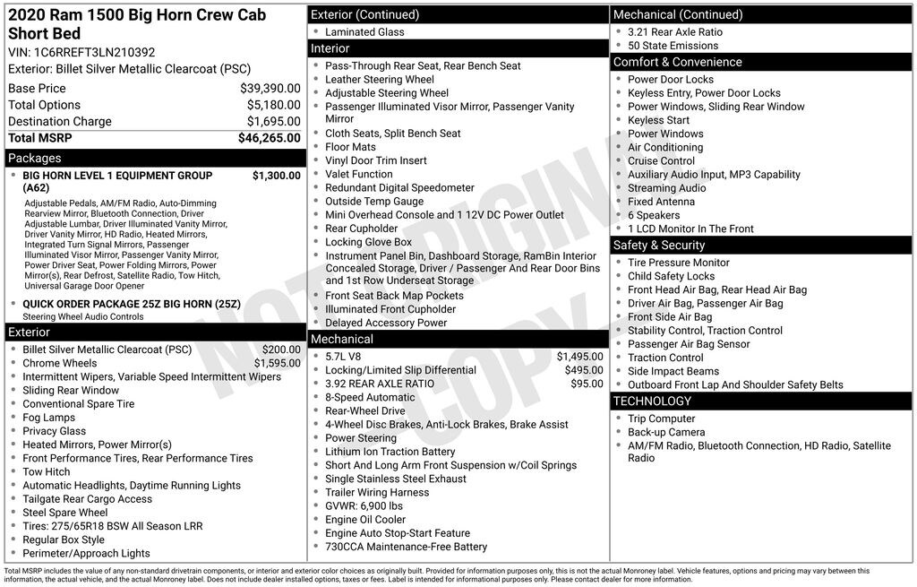 Used 2020 Ram 1500 Big Horn/Lone Star Truck Crew Cab