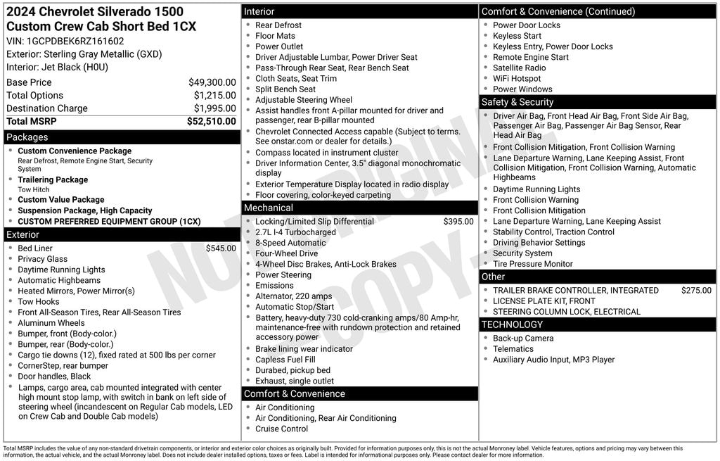 Used 2024 Chevrolet Silverado 1500 Custom Truck Crew Cab