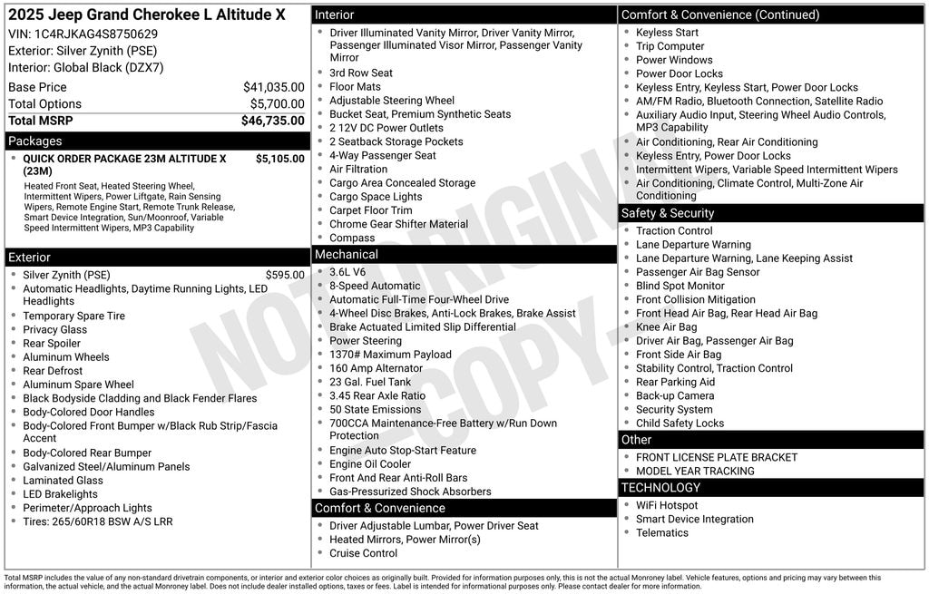 New 2025 Jeep Grand Cherokee L ALTITUDE X 4X4 Sport Utility