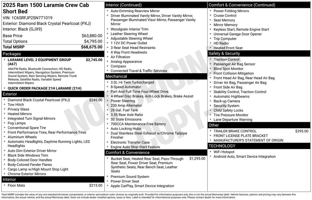 New 2025 Ram 1500 LARAMIE CREW CAB 4X4 5'7 BOX Pickup