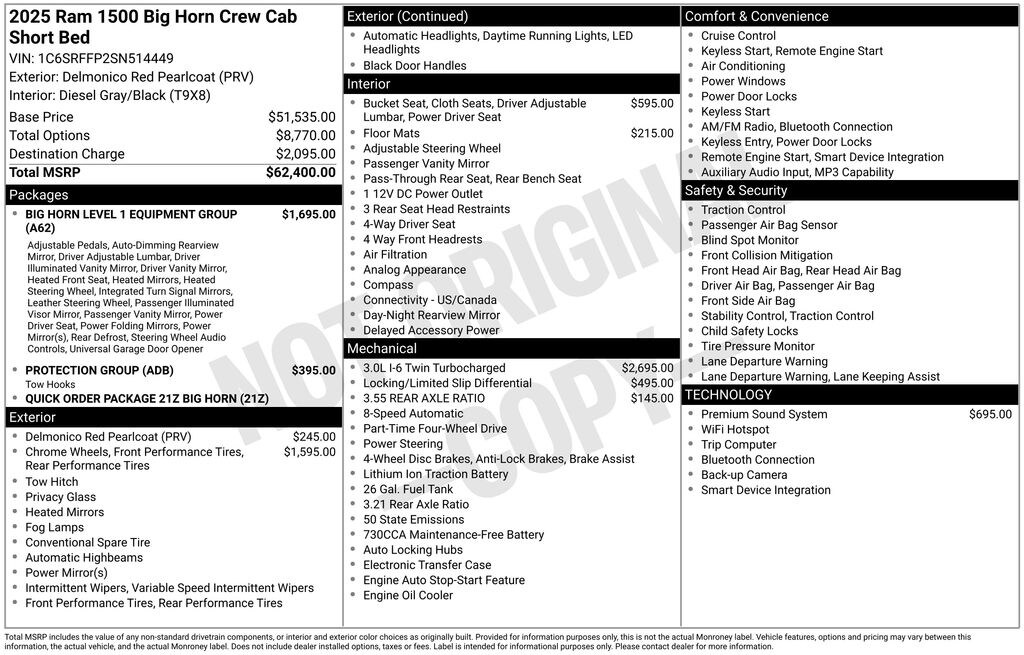 New 2025 Ram 1500 BIG HORN CREW CAB 4X4 5'7 BOX Pickup