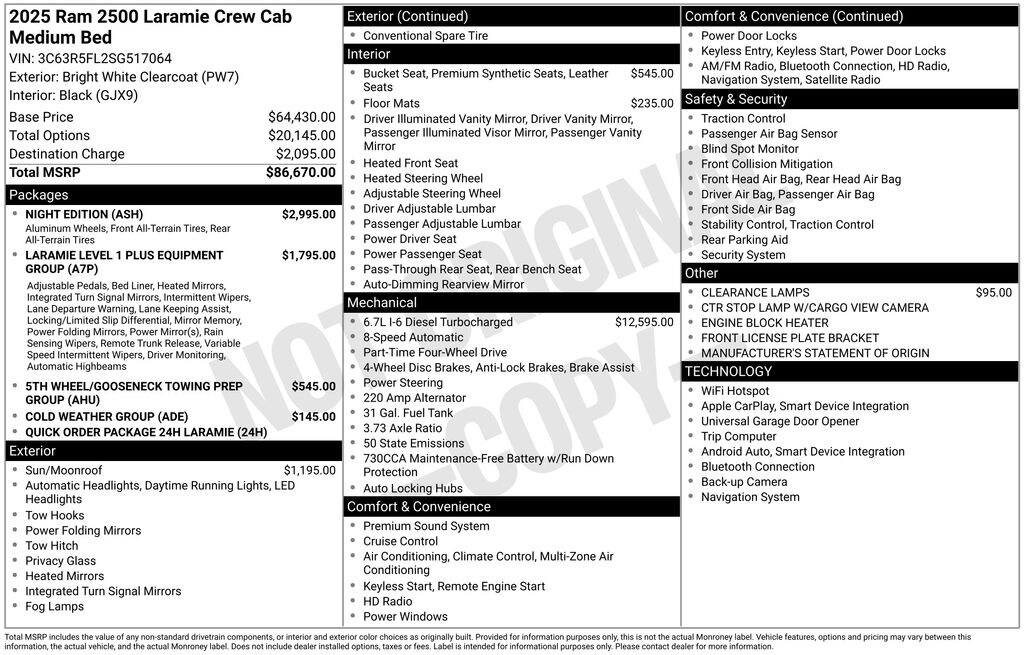 New 2025 Ram 2500 LARAMIE CREW CAB 4X4 6'4 BOX Pickup