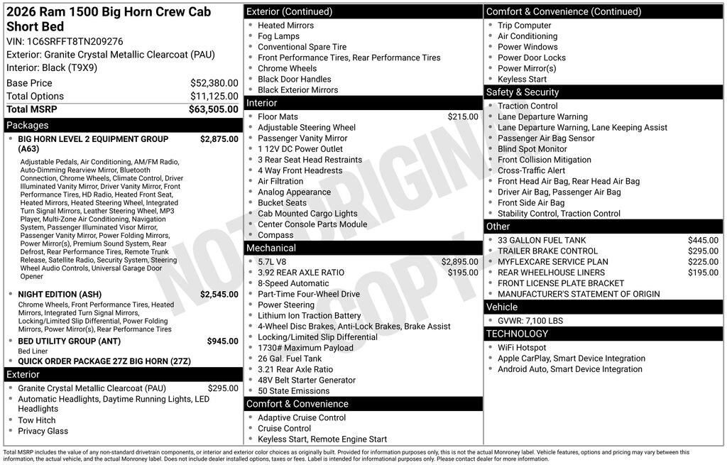 New 2026 Ram 1500 BIG HORN CREW CAB 4X4 5'7 BOX Pickup