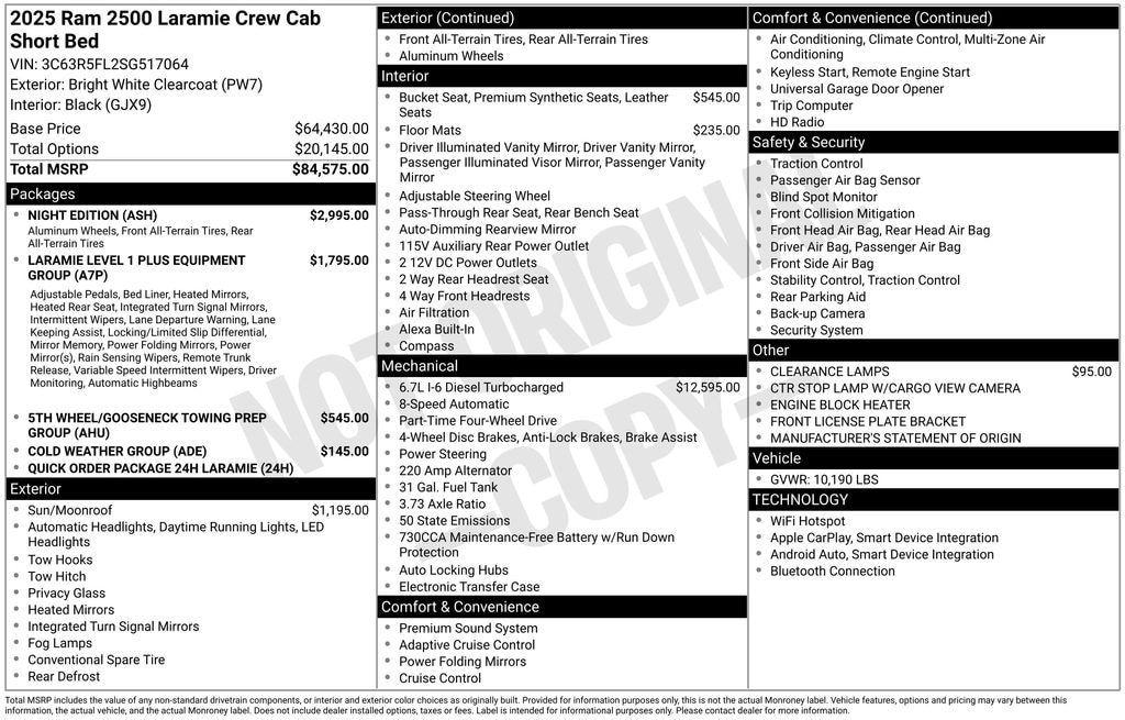 New 2025 Ram 2500 LARAMIE CREW CAB 4X4 6'4 BOX Pickup