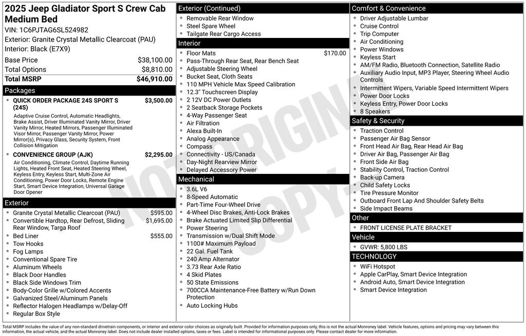 New 2025 Jeep Gladiator SPORT S 4X4 Pickup