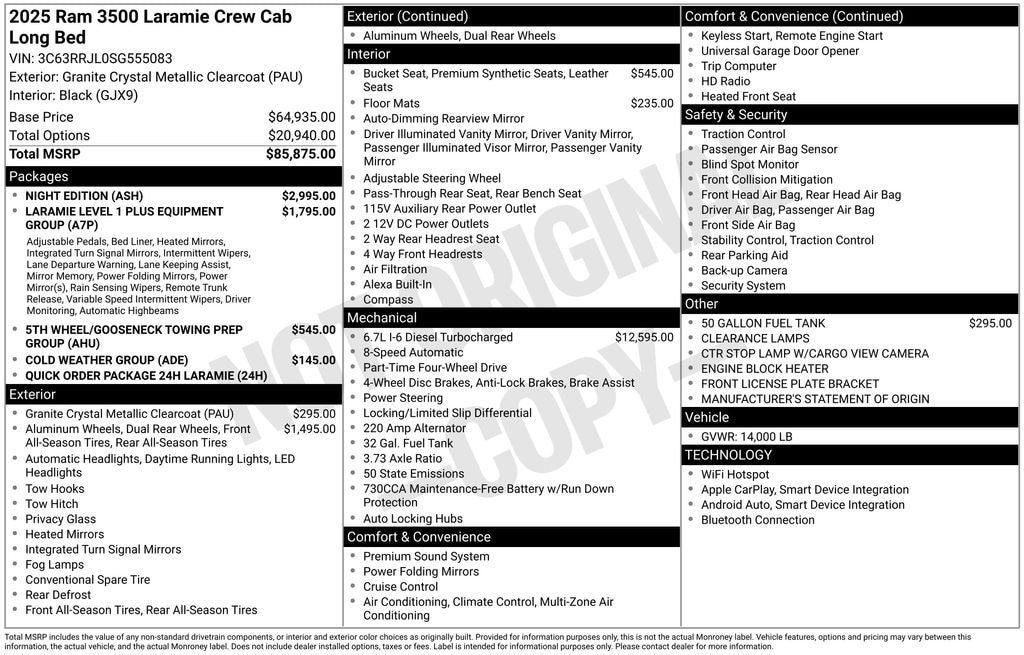 New 2025 Ram 3500 LARAMIE CREW CAB 4X4 8' BOX Pickup