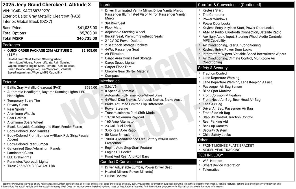 New 2025 Jeep Grand Cherokee L ALTITUDE X 4X4 Sport Utility