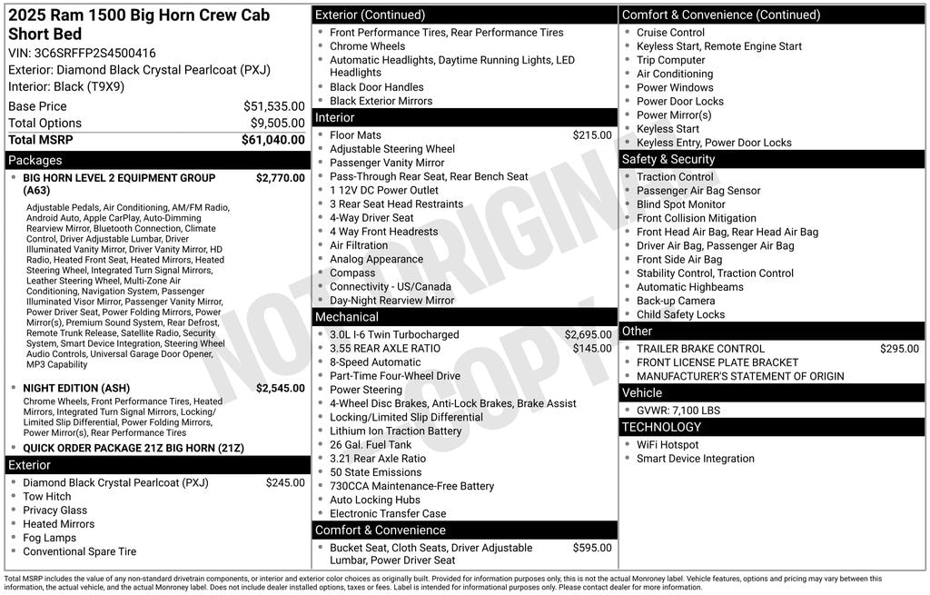 New 2025 Ram 1500 BIG HORN CREW CAB 4X4 5'7 BOX Pickup