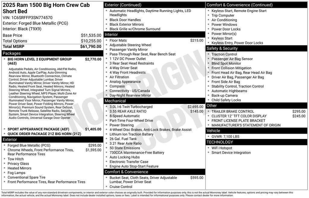 New 2025 Ram 1500 BIG HORN CREW CAB 4X4 5'7 BOX Pickup