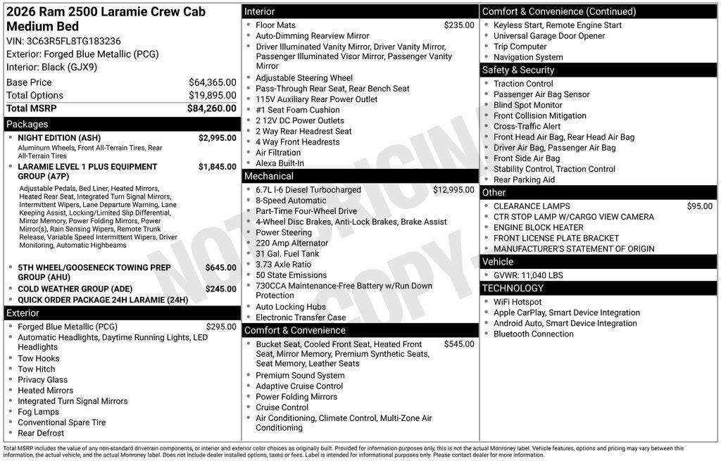 New 2026 Ram 2500 LARAMIE CREW CAB 4X4 6'4 BOX Pickup
