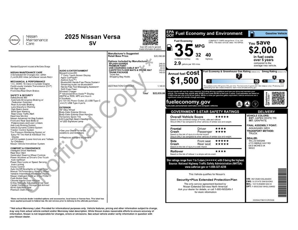 Used 2025 Nissan Versa SV