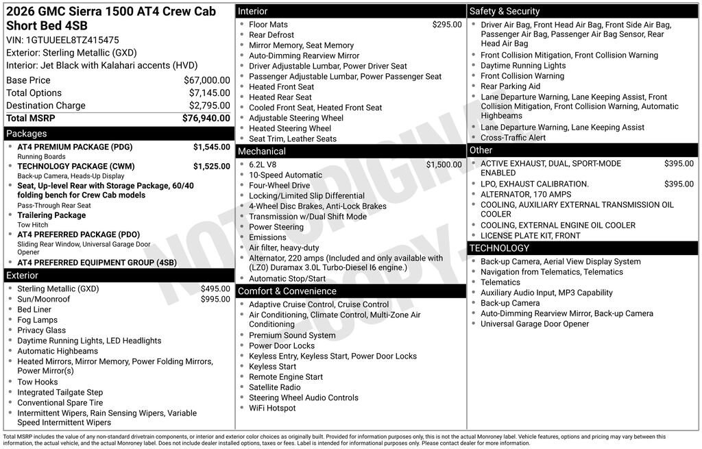 New 2026 GMC Sierra 1500 AT4 Truck