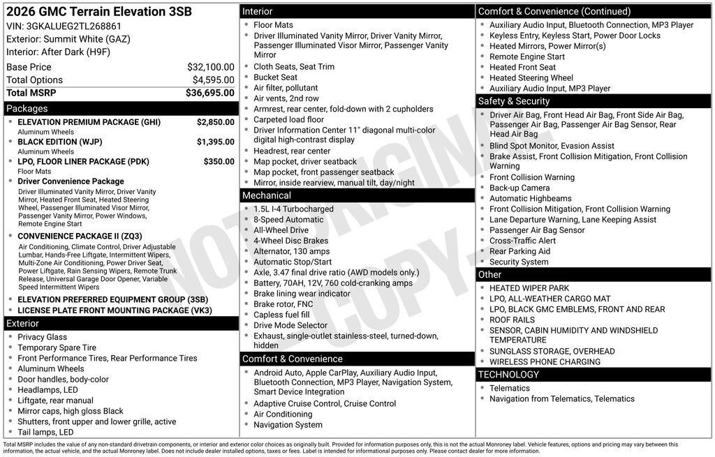 New 2026 GMC Terrain Elevation SUV