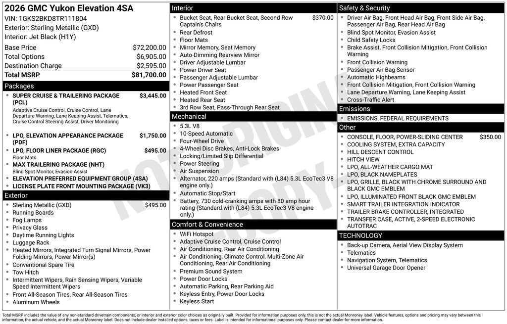 New 2026 GMC Yukon Elevation SUV