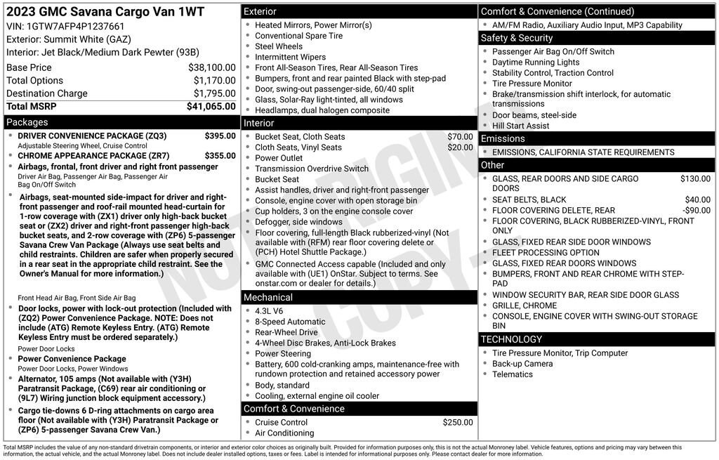 Used 2023 GMC Savana Cargo 2500 Work Van Van