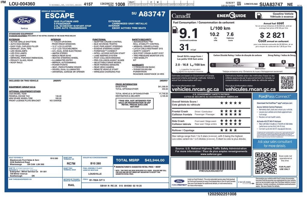 Used 2025 Ford Escape Platinum