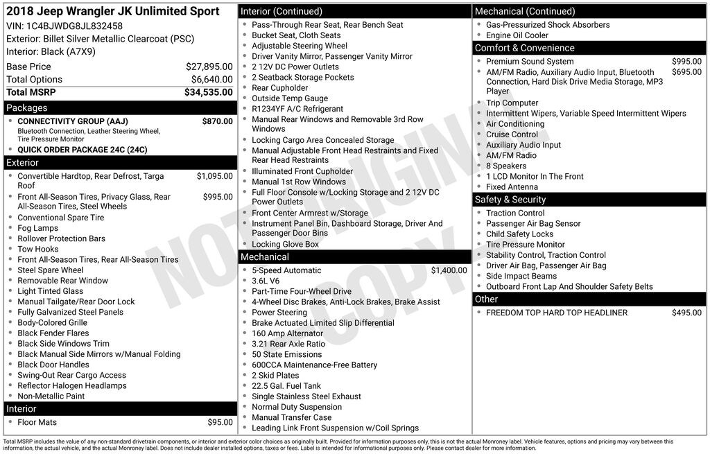 Used 2018 Jeep Wrangler JK Unlimited Sport SUV