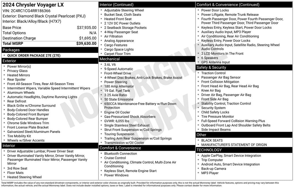 Used 2024 Chrysler Voyager LX Minivan/Van