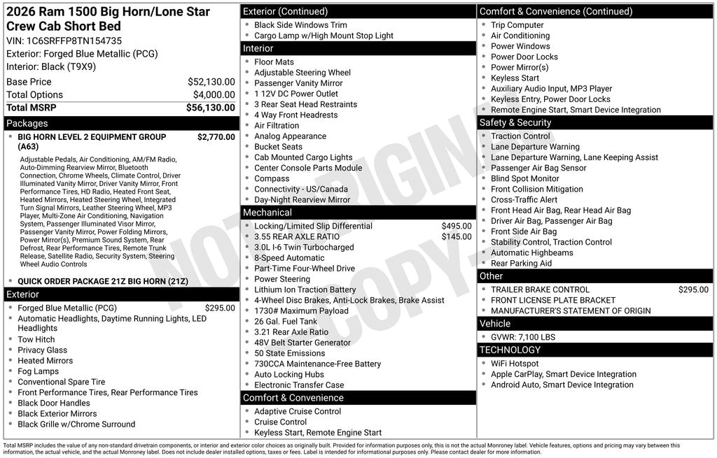 New 2026 Ram 1500 BIG HORN CREW CAB 4X4 5'7 BOX Pickup