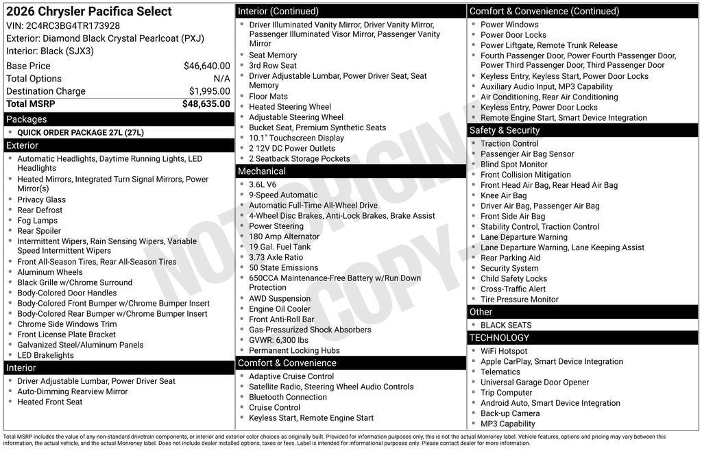 New 2026 Chrysler Pacifica SELECT AWD Passenger Van