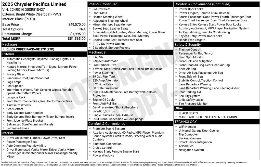 Used 2025 Chrysler Pacifica Limited Minivan/Van