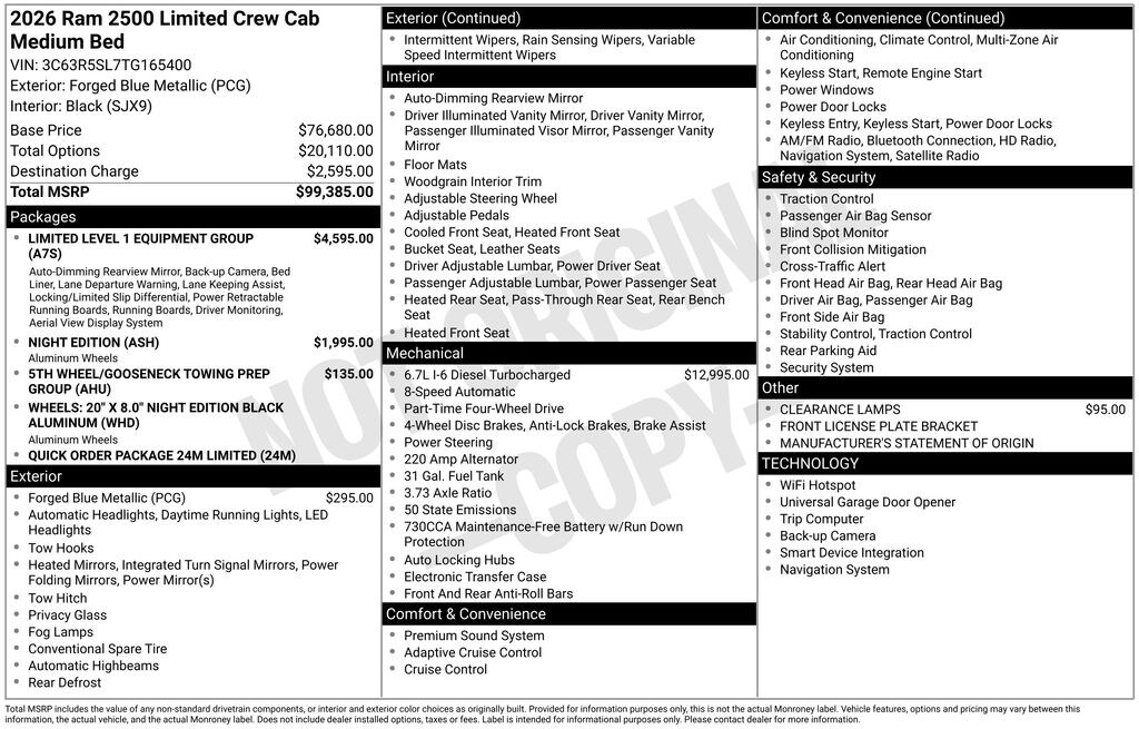 New 2026 Ram 2500 LIMITED CREW CAB 4X4 6'4 BOX Pickup