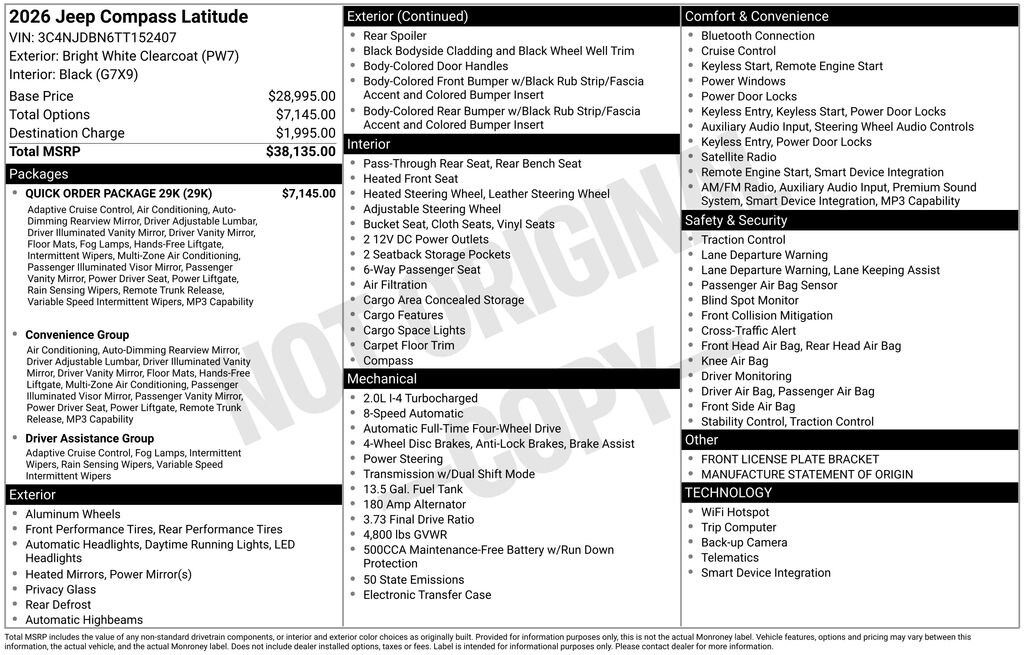 New 2026 Jeep Compass LATITUDE ALTITUDE 4X4 Sport Utility