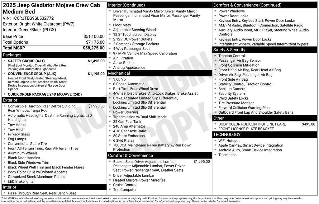 New 2025 Jeep Gladiator MOJAVE 4X4 Pickup