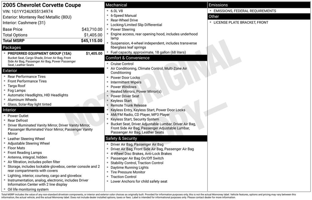 Used 2005 Chevrolet Corvette Base Coupe