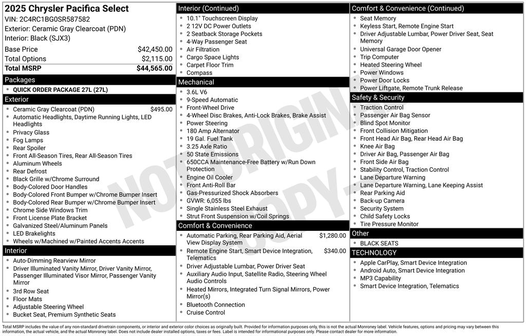 New 2025 Chrysler Pacifica SELECT Passenger Van