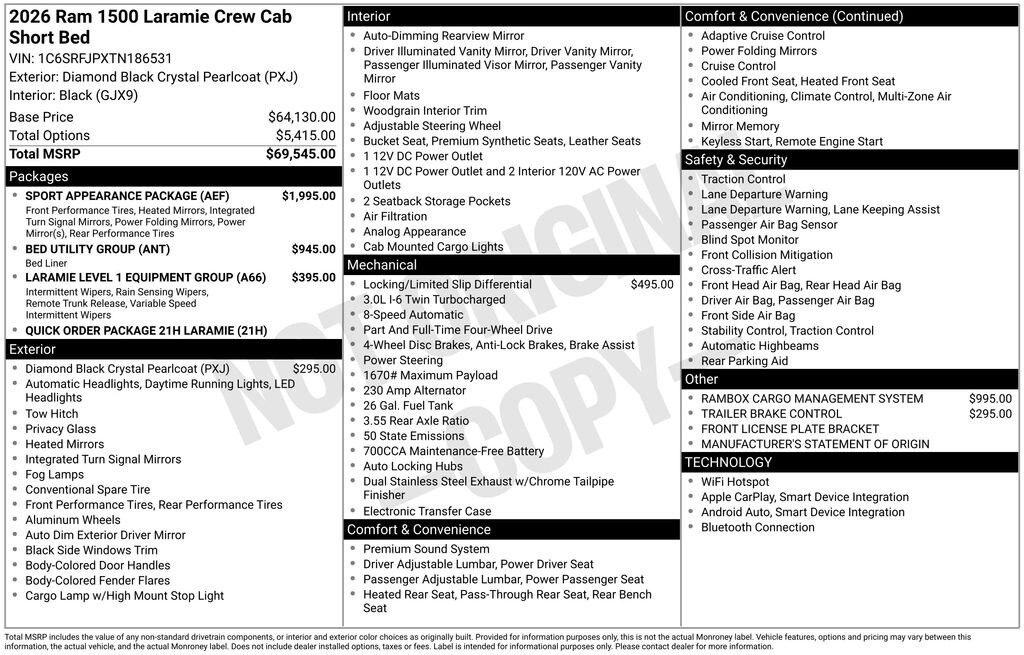 New 2026 Ram 1500 LARAMIE CREW CAB 4X4 5'7 BOX Pickup