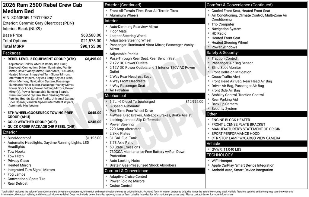 New 2026 Ram 2500 REBEL CREW CAB 4X4 6'4 BOX Pickup