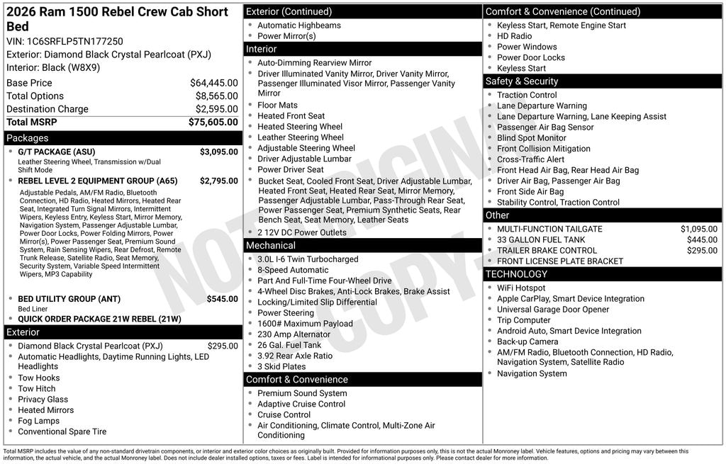 New 2026 Ram 1500 REBEL CREW CAB 4X4 5'7 BOX Pickup