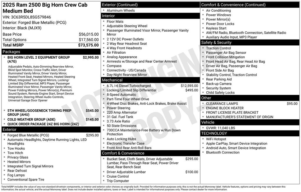 New 2025 Ram 2500 BIG HORN CREW CAB 4X4 6'4 BOX Pickup