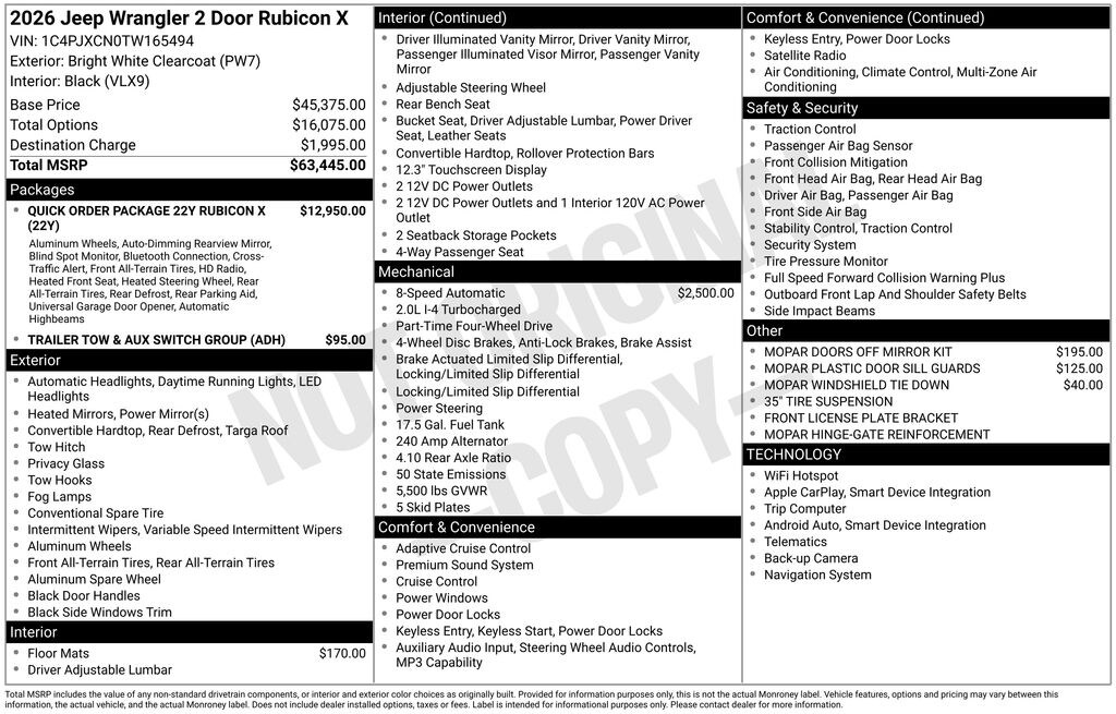 New 2026 Jeep Wrangler 2-DOOR RUBICON X Sport Utility