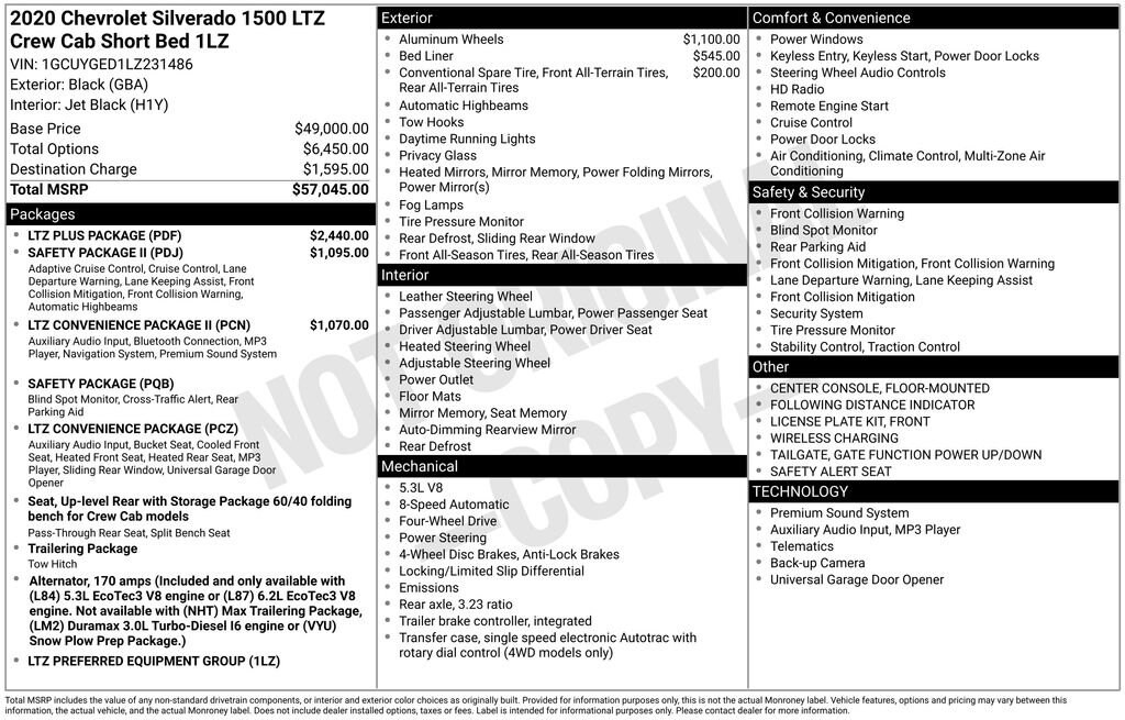 Used 2020 Chevrolet Silverado 1500 LTZ Truck