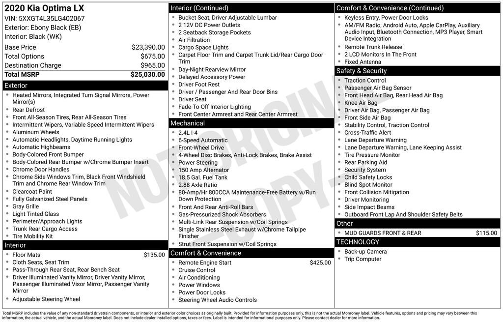 Used 2020 Kia Optima LX
