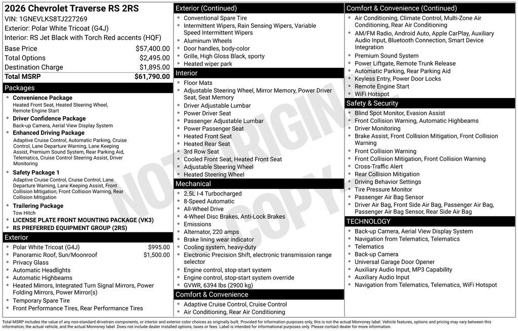 New 2026 Chevrolet Traverse RS SUV