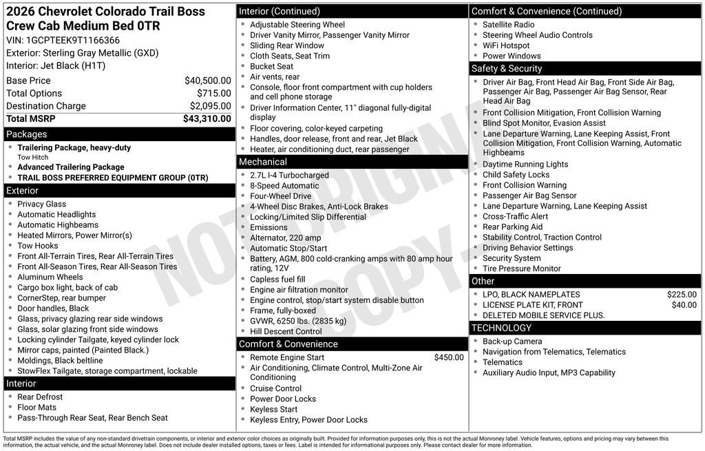 New 2026 Chevrolet Colorado Trail Boss Truck