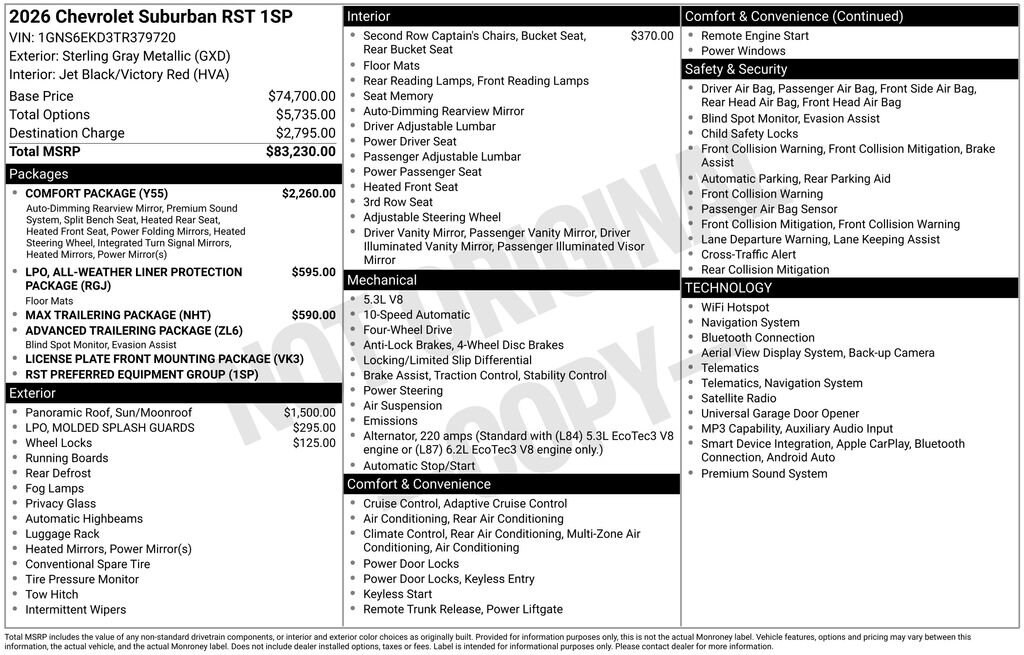 New 2026 Chevrolet Suburban RST SUV