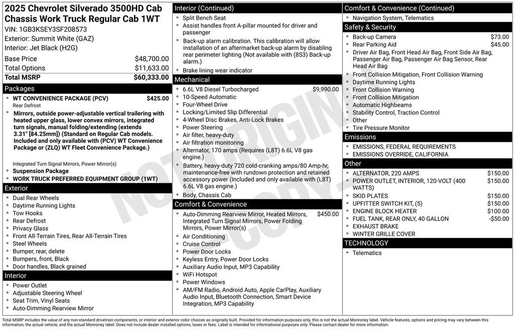 New 2025 Chevrolet Silverado 3500 HD Chassis Cab Work Truck Truck