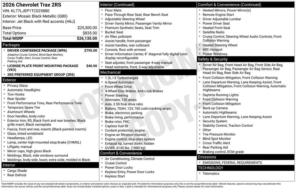 New 2026 Chevrolet Trax 2RS SUV